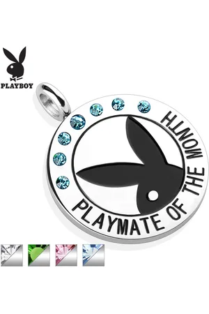 Šperky Eshop Ocelový kruhový přívěsek stříbrné barvy, černý zajíček Playboy, zirkonky, nápis - Barva: Zelená