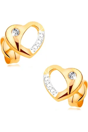 Šperky Eshop Briliantové náušnice ze 14K zlata - dvoubarevné srdíčko s výřezem a diamantem