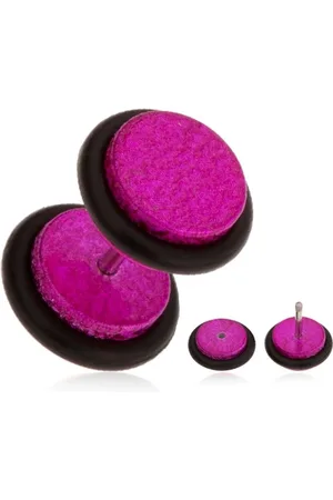 Šperky Eshop Fuchsiový fake plug do ucha z akrylu, pískovaný povrch, gumičky