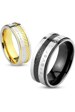 Šperky Eshop Prsten z oceli 316L, stříbrná a černá barva, nápis "Forever Love", 8 mm - Velikost: 67