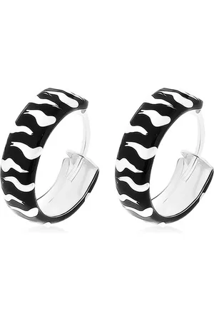 Šperky Eshop Černobílé kruhy, stříbrné 925 náušnice s glazovaným povrchem, 15 mm