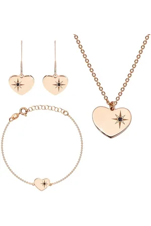 Šperky Eshop Trojset růžovozlaté barvy, stříbro 925 - lesklé srdce, severní hvězda, černý diamant