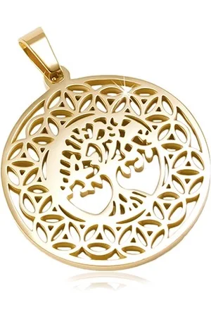 Šperky Eshop Kruhový přívěsek z oceli 316L zlaté barvy, strom života, ornamenty