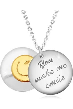 Šperky Eshop Stříbrný 925 náhrdelník - dva vypouklé kruhy, nápis "You make me smile", smajlík