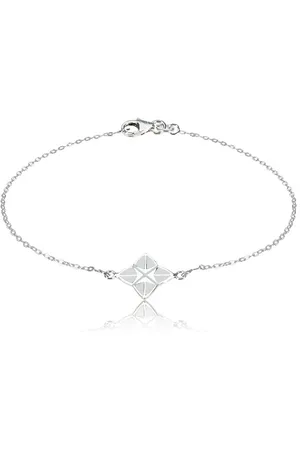 Šperky Eshop Náramek ze stříbra 925 - čtyřcípá hvězda s bílou glazurou, geometrický motiv