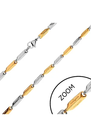 Šperky Eshop Řetízek z chirurgické oceli, dvoubarevné zkosené hranoly se zářezy, 3 mm