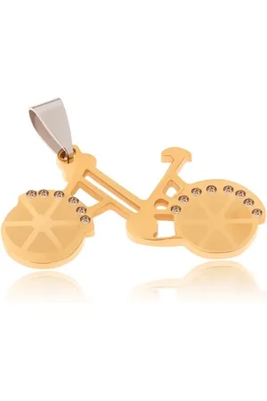 Šperky Eshop Přívěsek z chirurgické oceli - bicykl zlaté barvy, čiré zirkony