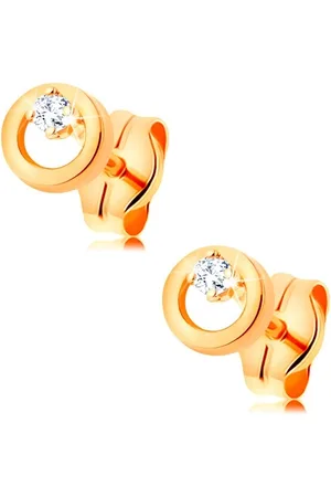 Šperky Eshop Náušnice ze žlutého zlata 585 - zářivý čirý diamant v malém lesklém kroužku