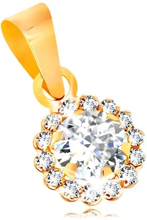 Šperky Eshop Přívěsek ze žlutého 14K zlata - blýskavý zirkonový kvítek čiré barvy