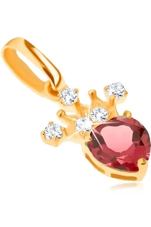 Šperky Eshop Přívěsek ve žlutém 14K zlatě, zirkonová korunka, červený srdíčkovitý granát