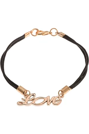 Šperky Eshop Černý šňůrkový náramek, lesklý přívěsek - nápis "Love" ve zlaté barvě