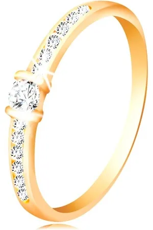 Šperky Eshop Zlatý prsten 14K - čirá třpytivá ramena, vyvýšený kulatý zirkon čiré barvy - Velikost: 49