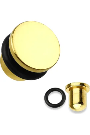 Šperky Eshop Plug do ucha z oceli 316L ve zlaté barvě, černá gumička, různé tloušťky - Tloušťka : 2.4 mm