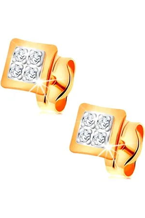 Šperky Eshop Náušnice v kombinovaném 14K zlatě - malé čtverce zdobené čirými zirkonky