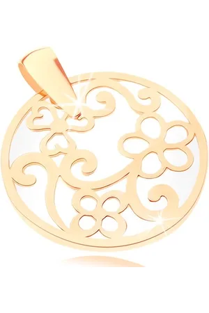 Šperky Eshop Přívěsek ve žlutém 9K zlatě - kontura kruhu s ornamenty, perleťový podklad