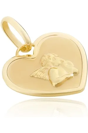 Šperky Eshop Přívěsek ze 14K zlata - srdcová známka s lesklým andílkem