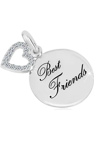 Šperky Eshop Stříbrný přívěsek 925 - lesklý kruh, nápis "Best Friends", kontura srdce se zirkony