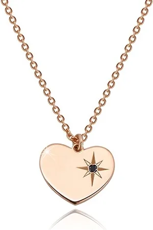 Šperky Eshop Stříbrný náhrdelník 925, růžovozlatý odstín - symetrické srdce, Polárka, černý diamant