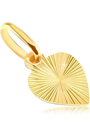 Šperky Eshop Plochý přívěsek ze zlata 14K - plné srdce s gravírovanými paprsky