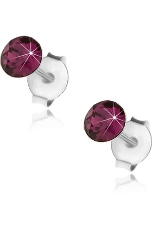 Šperky Eshop Náušnice ze stříbra 925, kulatý Swarovského krystal fialové barvy, 4 mm