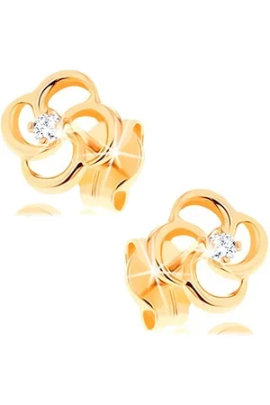 Šperky Eshop Briliantové náušnice ze žlutého 14K zlata - květ s čirým diamantem