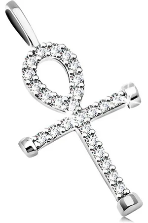 Šperky Eshop Přívěsek z bílého 14K zlata - egyptský kříž zdobený čirými zirkony