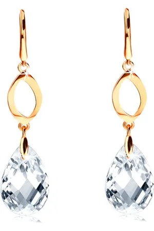 Šperky Eshop Náušnice ze žlutého 14K zlata - lesklý obrys zrnka, broušená blýskavá kapka