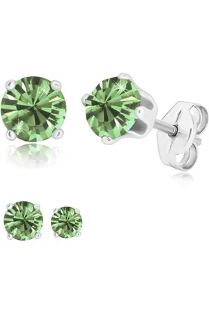 Šperky Eshop Náušnice ze stříbra 925 - zářivý světle zelený zirkon v kotlíku, puzetky - Velikost zirkonu: 4 mm