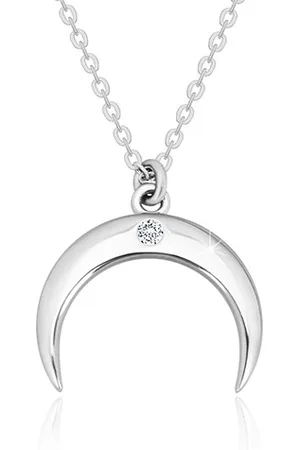 Šperky Eshop Briliantový náhrdelník, stříbro 925 - obrácený půlměsíc s čirým diamantem