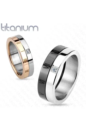 Šperky Eshop Prsten z titanu, černá a stříbrná barva, římské číslice, zirkon, 7 mm - Velikost: 64