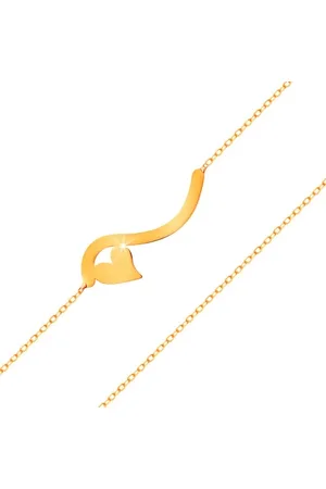 Šperky Eshop Náramek ve žlutém 14K zlatě - vlnka a malé symetrické srdíčko, jemný řetízek