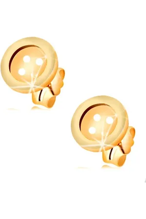 Šperky Eshop Náušnice ve 14K žlutém zlatě - kulatý knoflík se čtyřmi dírkami, puzetky