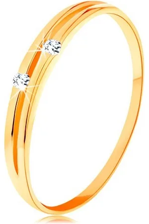 Šperky Eshop Zlatý diamantový prsten 585 - lesklá hladká ramena s úzkým výřezem a brilianty - Velikost: 49
