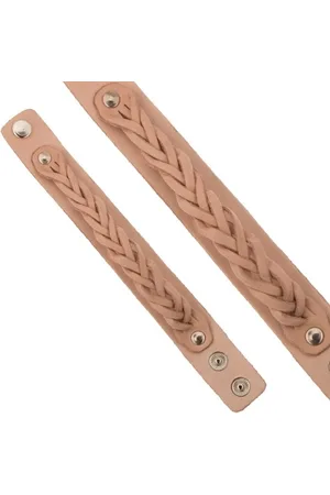 Šperky Eshop Náramek z kůže béžové barvy, pletený copánkový pruh