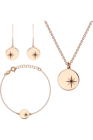 Šperky Eshop Stříbrný trojset 925 růžovozlaté barvy - severní hvězda, černý diamant