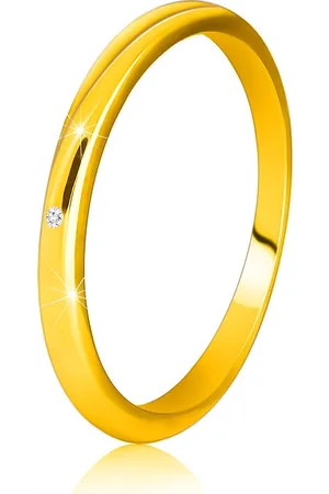 Šperky Eshop Prsten ze žlutého 14K zlata - tenká hladká ramena, čirý zirkon - Velikost: 49