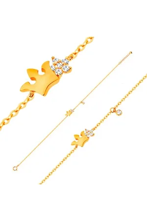 Šperky Eshop Náramek ze žlutého 14K zlata - lesklá korunka a čirý zirkonový květ, 180 mm