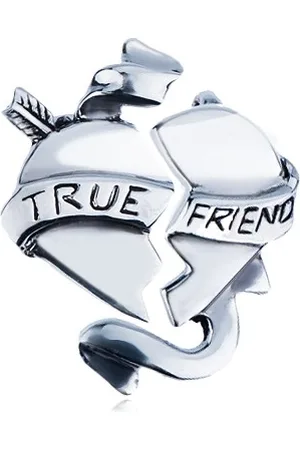 Šperky Eshop Dvojitý stříbrný přívěsek 925 - zlomené srdce se stuhou "TRUE FRIEND"