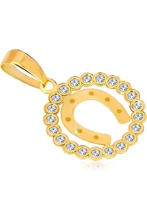 Šperky Eshop Přívěsek ze žlutého 14K zlata - zirkonový kruh a podkova pro štěstí