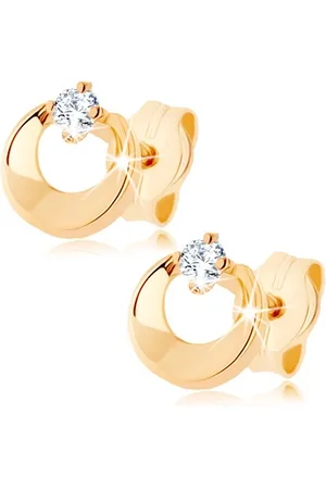 Šperky Eshop Briliantové náušnice ve žlutém 14K zlatě - kruh s výřezem a čirým diamantem