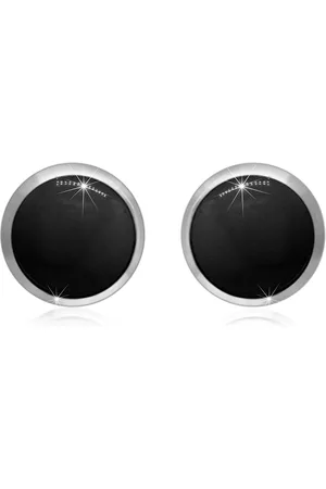 Šperky Eshop Stříbrné náušnice 925 - černá glazura v kulaté objímce, puzetky