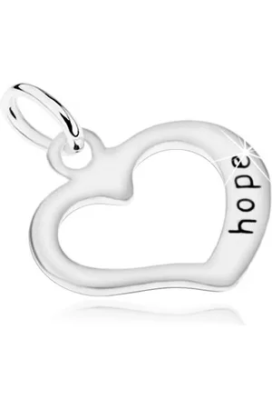 Šperky Eshop Stříbrný přívěsek 925, kontura nesouměrného srdíčka, nápis "hope"