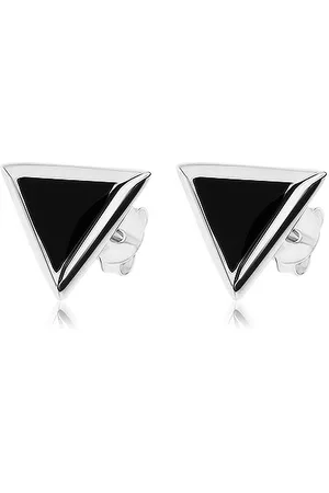 Šperky Eshop Puzetové náušnice, stříbro 925, trojúhelníkový černý onyx, stříbrný lem