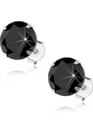 Šperky Eshop Puzetové náušnice ze stříbra 925, kulatý černý zirkonek v kotlíku, 8 mm