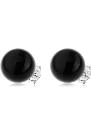Šperky Eshop Náušnice ze stříbra 925, lesklá kulatá perla černé barvy, 10 mm