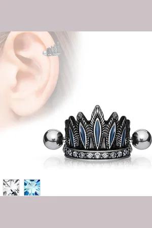 Šperky Eshop Ocelový piercing do ucha, patinovaná čelenka, činka s kuličkami - Barva zirkonu: Aqua modrá - Q
