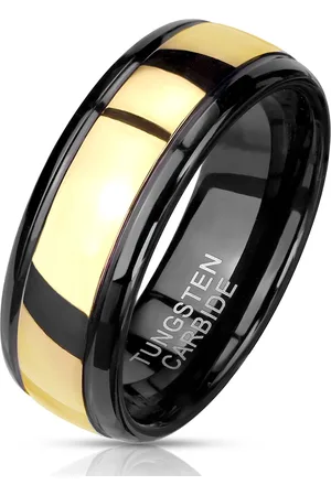 Šperky Eshop Černý wolframový prsten - lesklý pásek ve zlaté barvě, 8 mm - Velikost: 62