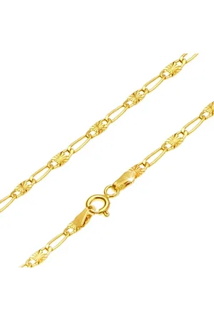 Šperky Eshop Zlatý řetízek 585 - podlouhlé očko, článek s paprskovitým rýhováním, 450 mm