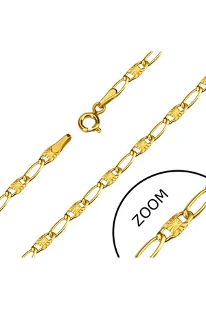Šperky Eshop Náramek ve žlutém 14K zlatě - delší tenká očka, paprskovité zářezy, 190 mm
