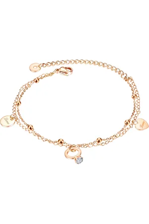 Šperky Eshop Dvojitý náramek z oceli 316L - kroužek, srdce, kruh, Love, měděná barva